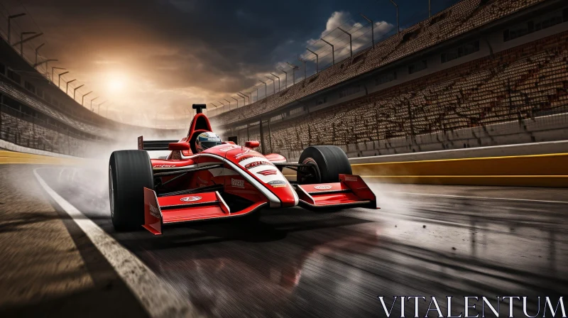 Red Race Car Speeding Down Wet Track AI Image