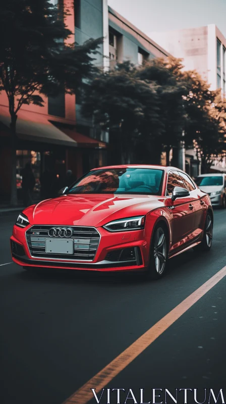 Captivating Red Audi Sedan Driving Down the Street | Wealthy Portraiture AI Image