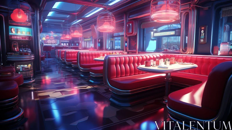 Neon-Lit Retro Futuristic Diner AI Image