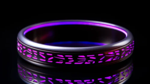Shiny Silver Ring with Glowing Purple Light - Abstract 3D Rendering