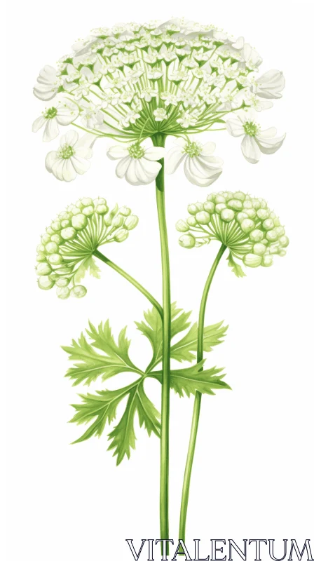 AI ART White Plant with Green Leaves and White Flowers Illustration