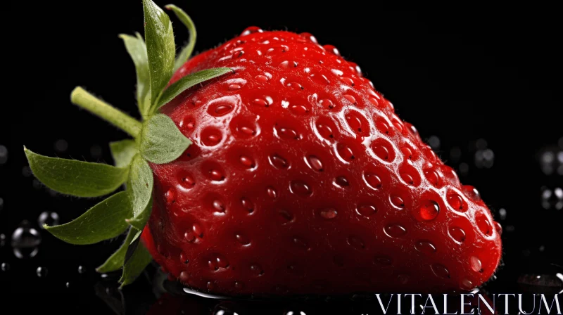 Captivating Fresh Strawberry on Black Background | Sleek Metallic Finish AI Image