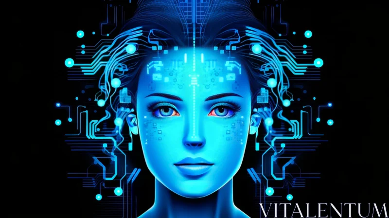 Enigmatic Portrait of a Woman with Blue Skin and Glowing Eyes AI Image