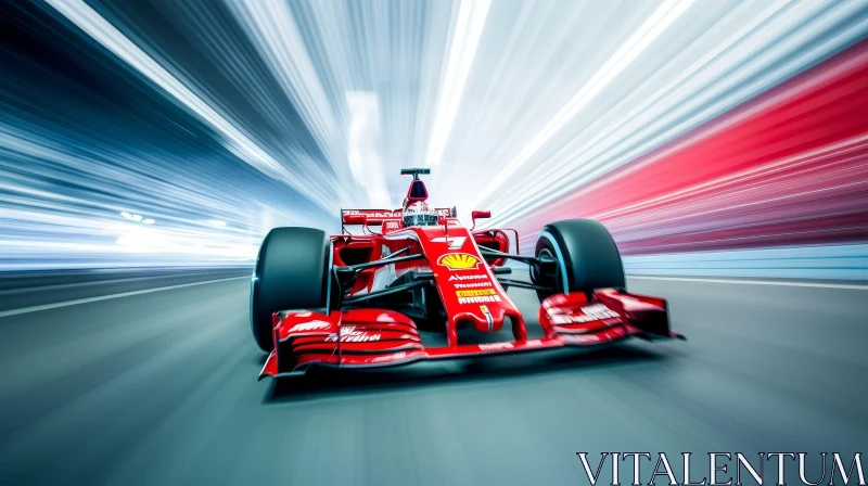 Red Formula 1 Race Car in Blurred Motion AI Image