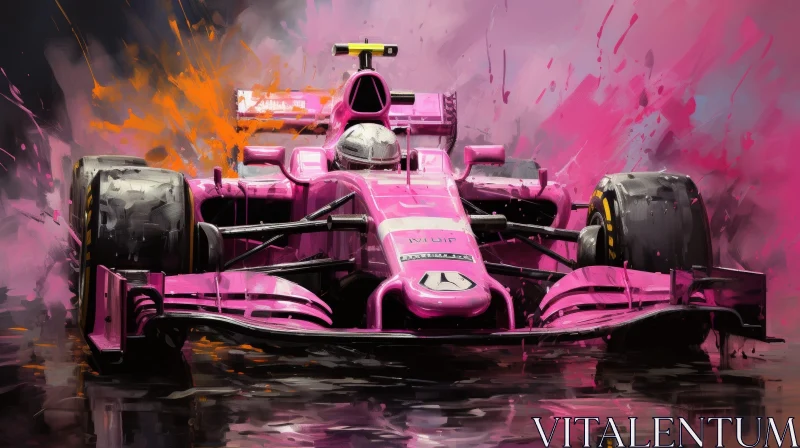 Formula 1 Car Painting in Pink and White AI Image