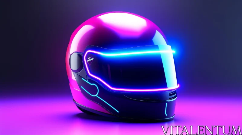 Futuristic Motorcycle Helmet with Neon Lights - Safety Concept AI Image