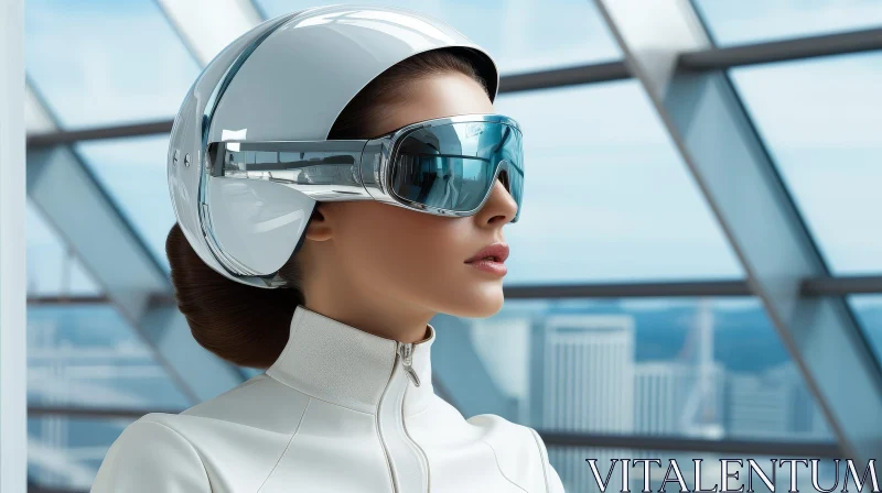 Futuristic Young Woman in Cityscape AI Image