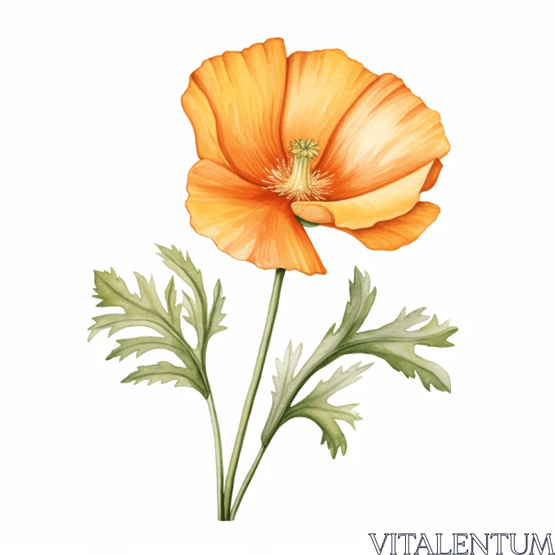 AI ART Orange Poppy Flower Illustration in Watercolor Style