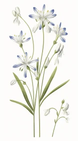 Blue and White Botanical Illustration: A Detailed Floral Artwork