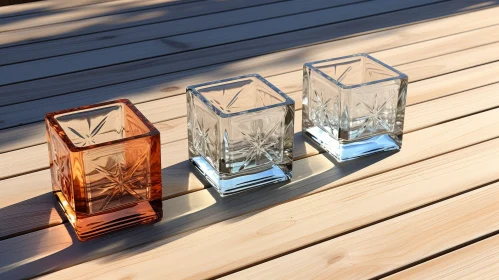 Glass Candle Holders on Wooden Table