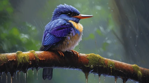 Kingfisher Bird in Rain: A Charming Concept Art Illustration