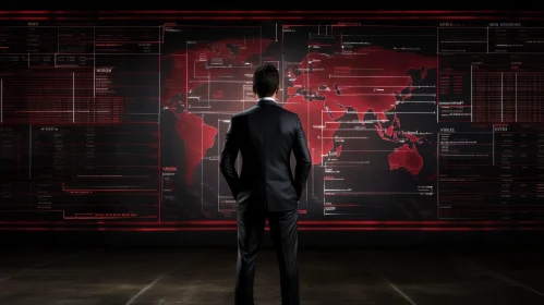 Powerful Man Analyzing World Map on Large Screen