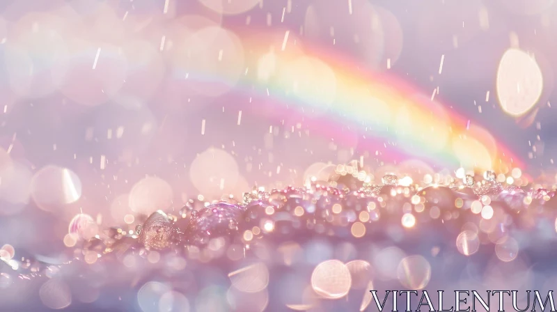 Rainbow Over Glittering Water Droplets in Nature AI Image