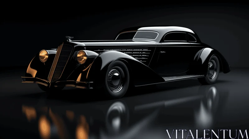 Black Vintage Car in Dark Area - Art Deco Futurism AI Image