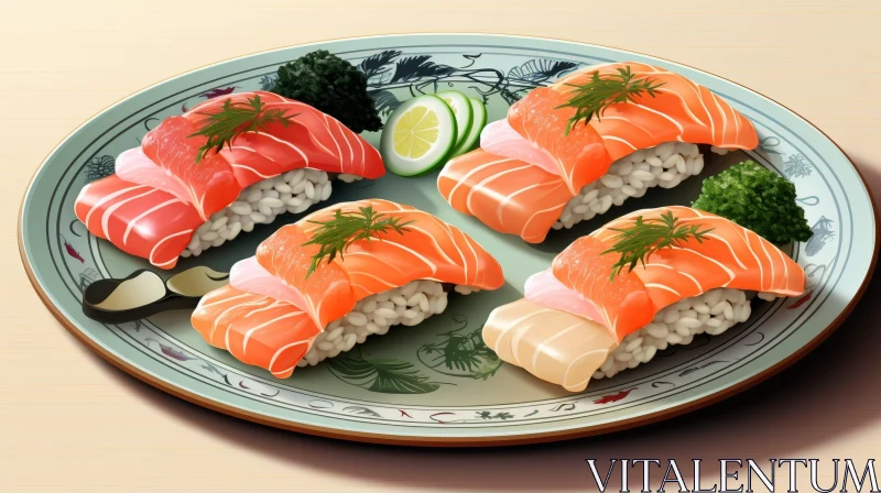 Delicious Salmon Nigiri Sushi Plate AI Image