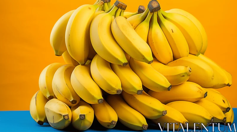 Pile of Bananas on Blue and Orange Background AI Image