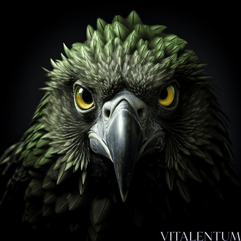 Realistic 3D Portrait of a Green Eagle in Chiaroscuro Lighting AI Image