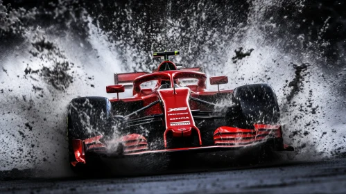 Speedy Formula 1 Car Racing on Wet Track