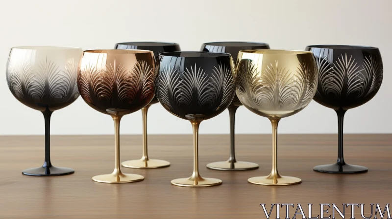 AI ART Elegant Gin Glasses Set on Wooden Table