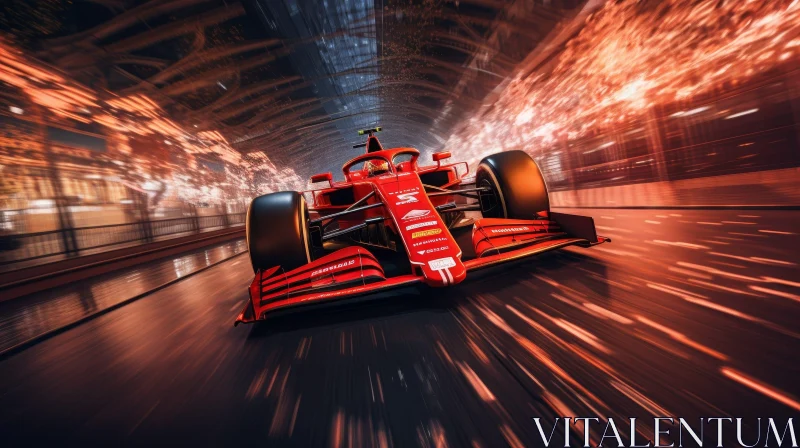 Fast-paced Formula 1 Racing in Dark Tunnel AI Image