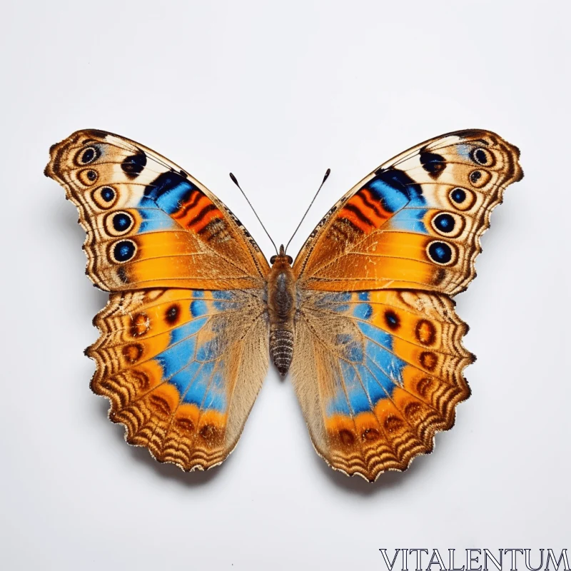 Large Blue and Orange Butterfly on White Background AI Image