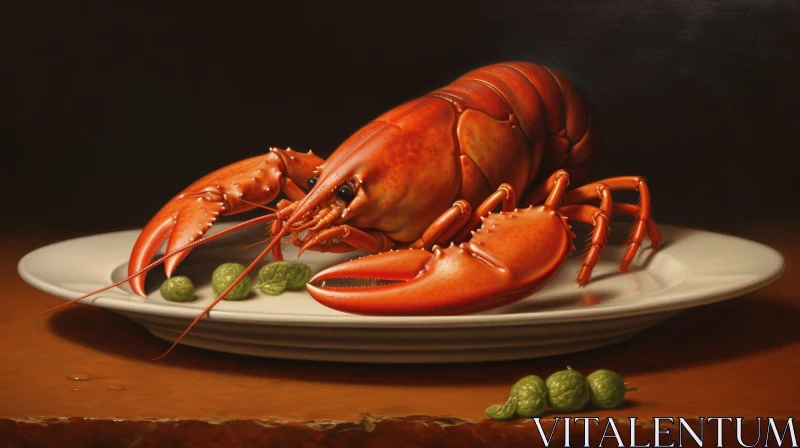 Realistic Lobster Painting on Plate AI Image
