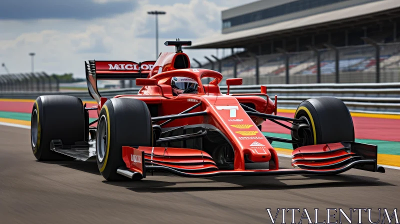 Speeding Red Formula 1 Car on Race Track AI Image