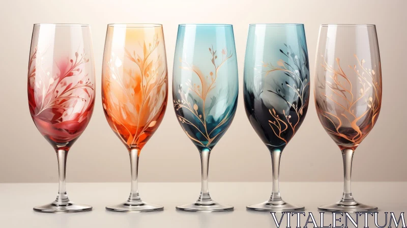 AI ART Colorful Wine Glasses Arrangement | Floral Pattern Background