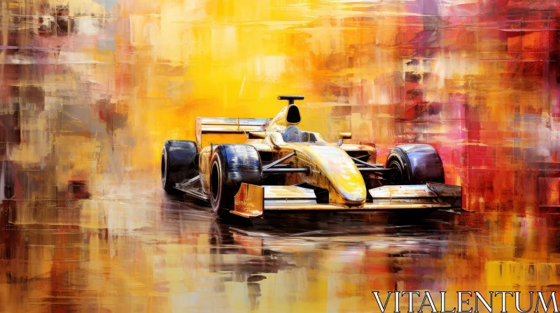Formula 1 Race Car Digital Painting on Wet Track AI Image