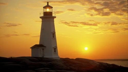 Majestic Lighthouse at Sunset on Rocky Coast