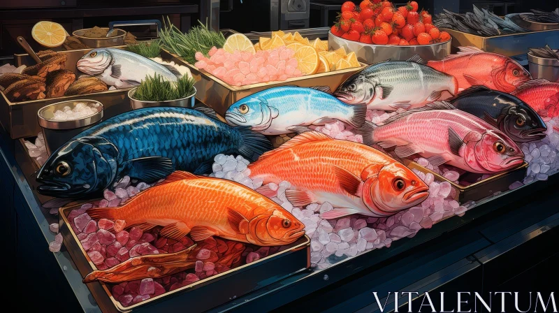 AI ART Fresh Seafood Variety at Fish Market