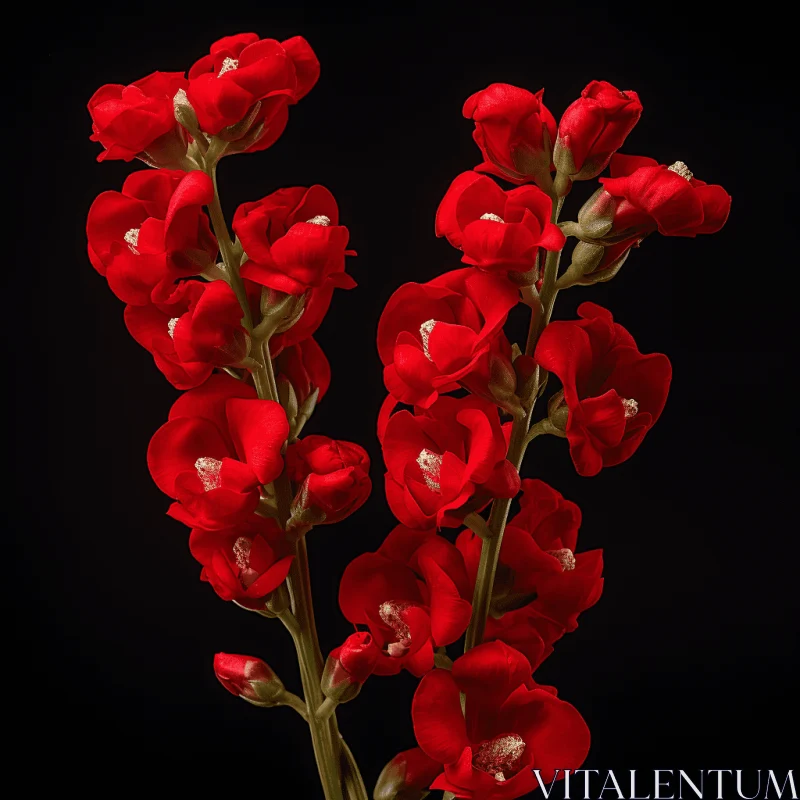 Monochromatic Harmony of Red Flowers with Chiaroscuro Lighting AI Image