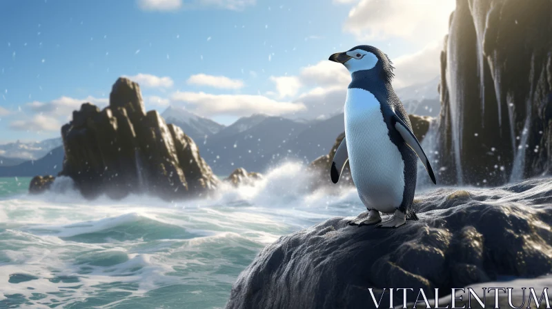 Penguin Amidst Waves: A Realistic Rendering in Maya AI Image