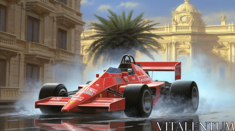 AI ART Red Formula 1 Race Car Speeding through City Streets