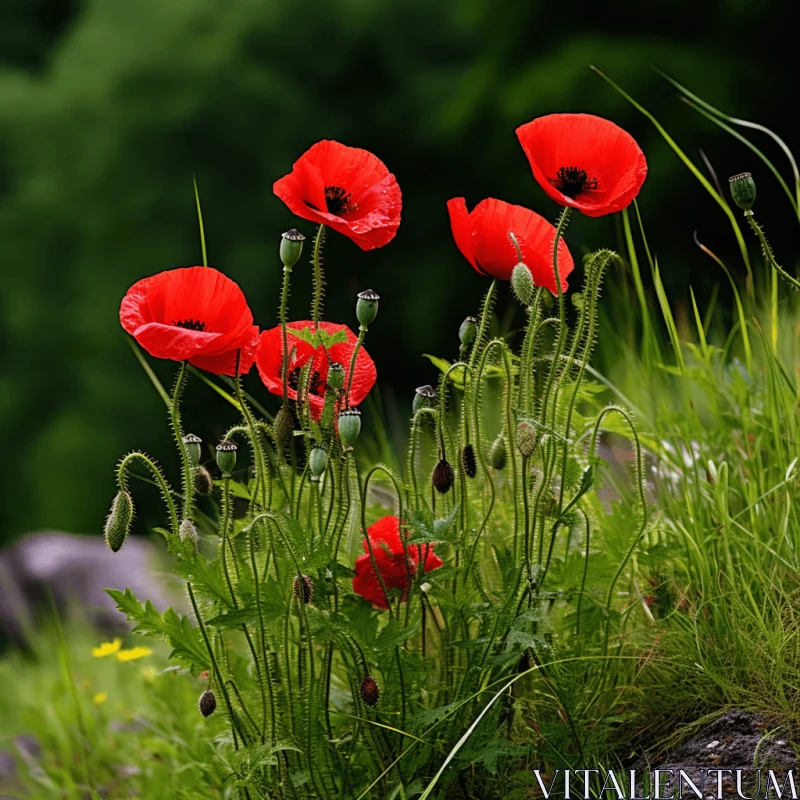 Serene Norwegian Poppies in Field AI Image