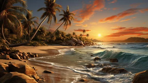 Tranquil Beach Sunset with Palm Trees