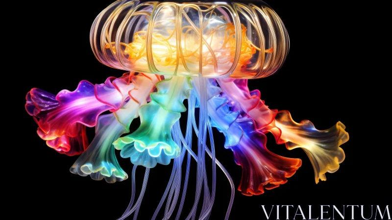 Colorful 3D Jellyfish Rendering in Black Background AI Image
