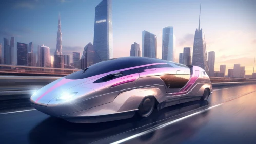 Futuristic Cityscape with Flying Car | Urban Technology Art