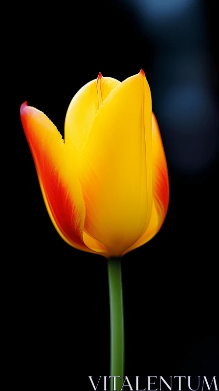 Single Yellow Tulip against Black Background - Matte Photo AI Image