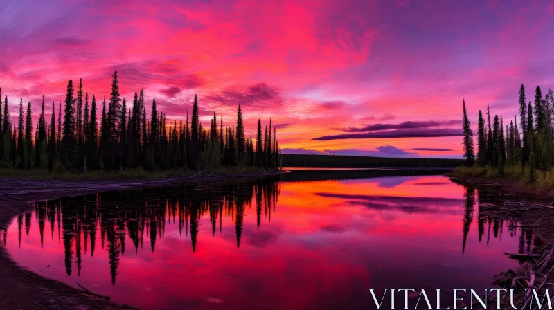 AI ART Tranquil Sunset Over Lake - Nature's Beauty Captured