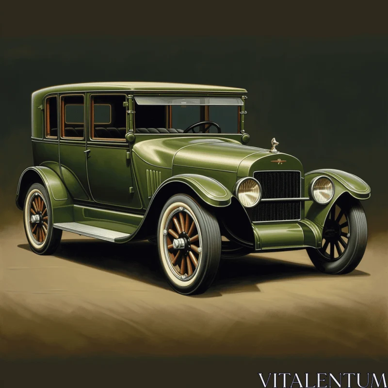 Detailed Rendering of an Old Green Car | American Tonalist Art AI Image