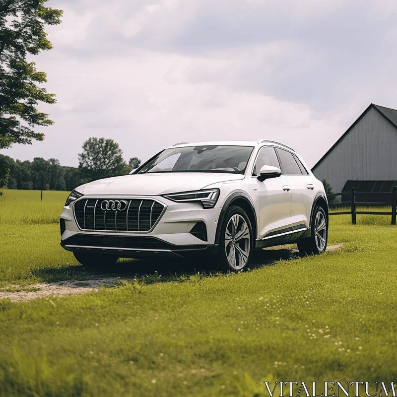 Elegant Audi Etron Parked on Grass in Field | Bold Chromaticity AI Image