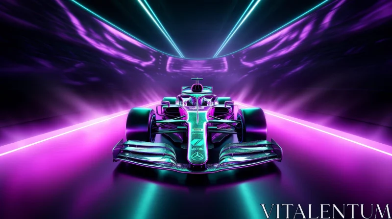 Formula 1 Car Speeding Through Neon Tunnel - Digital Art AI Image