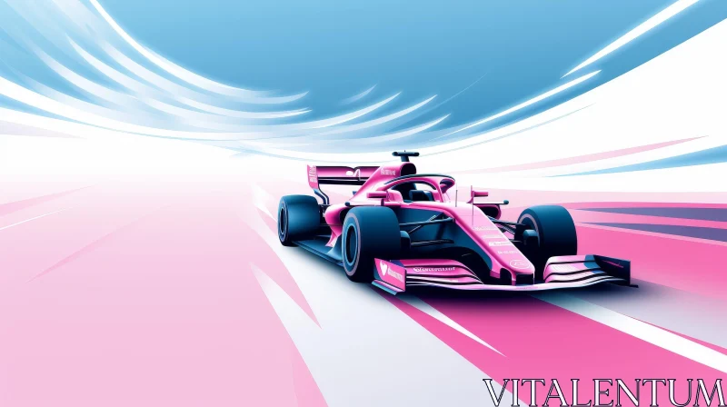 Formula 1 Racing Car Speeding on Pink and Blue Background AI Image