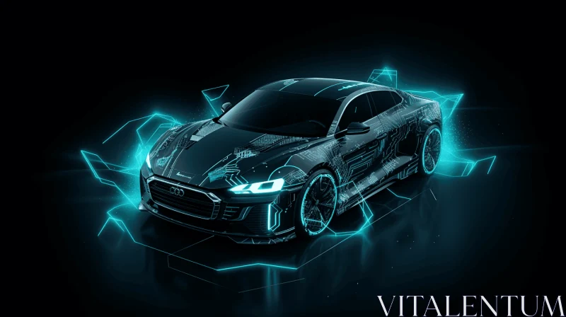 Futuristic Car with Glowing Lights | Energy-Filled Illustration AI Image