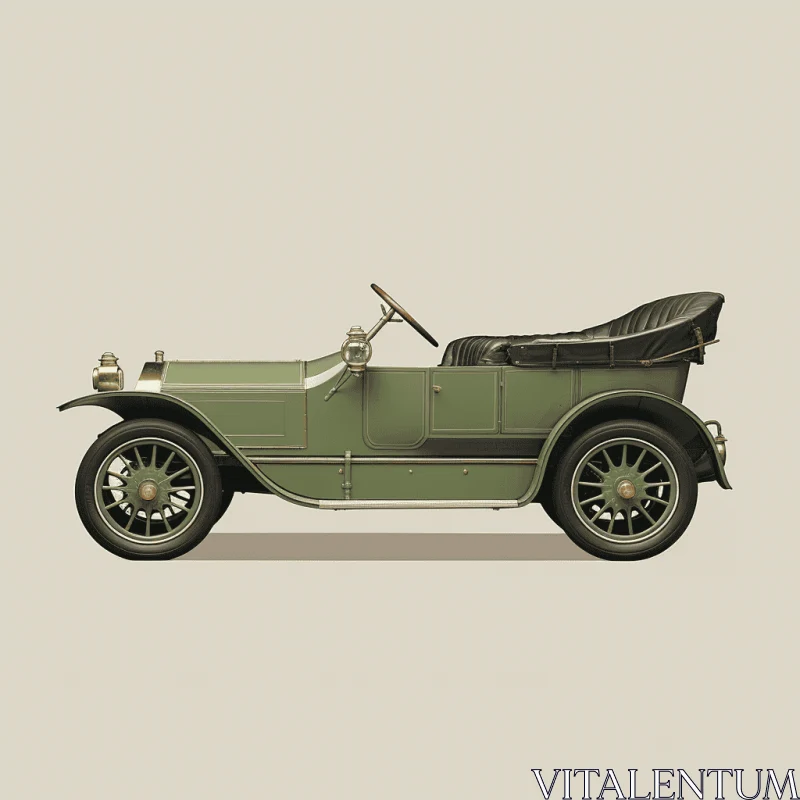 Antique Car with Green Wheels on Beige Background - Hyperrealistic Illustration AI Image