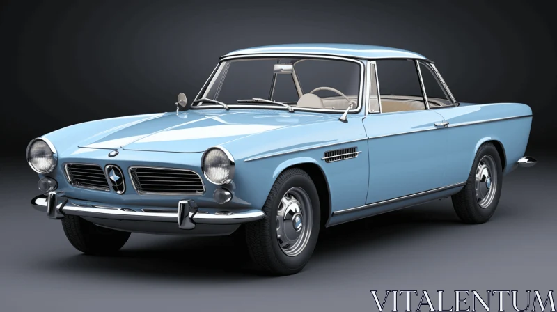 AI ART Blue 3D Rendering of an Old Classic Car | Mid-Century Modern Style