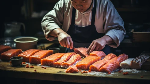 Chef Preparing Salmon for Cooking