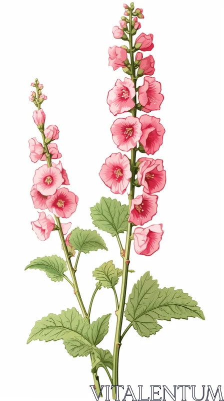 Hollyhock Flowers in Pink Hues - A Blend of Botanic Beauty and Artistic Creativity AI Image