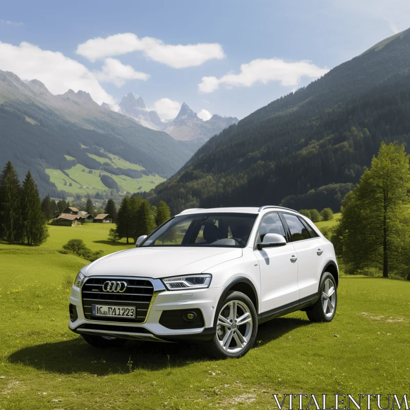 White SUV on a Green Field: Capturing the Beauty of Nature AI Image